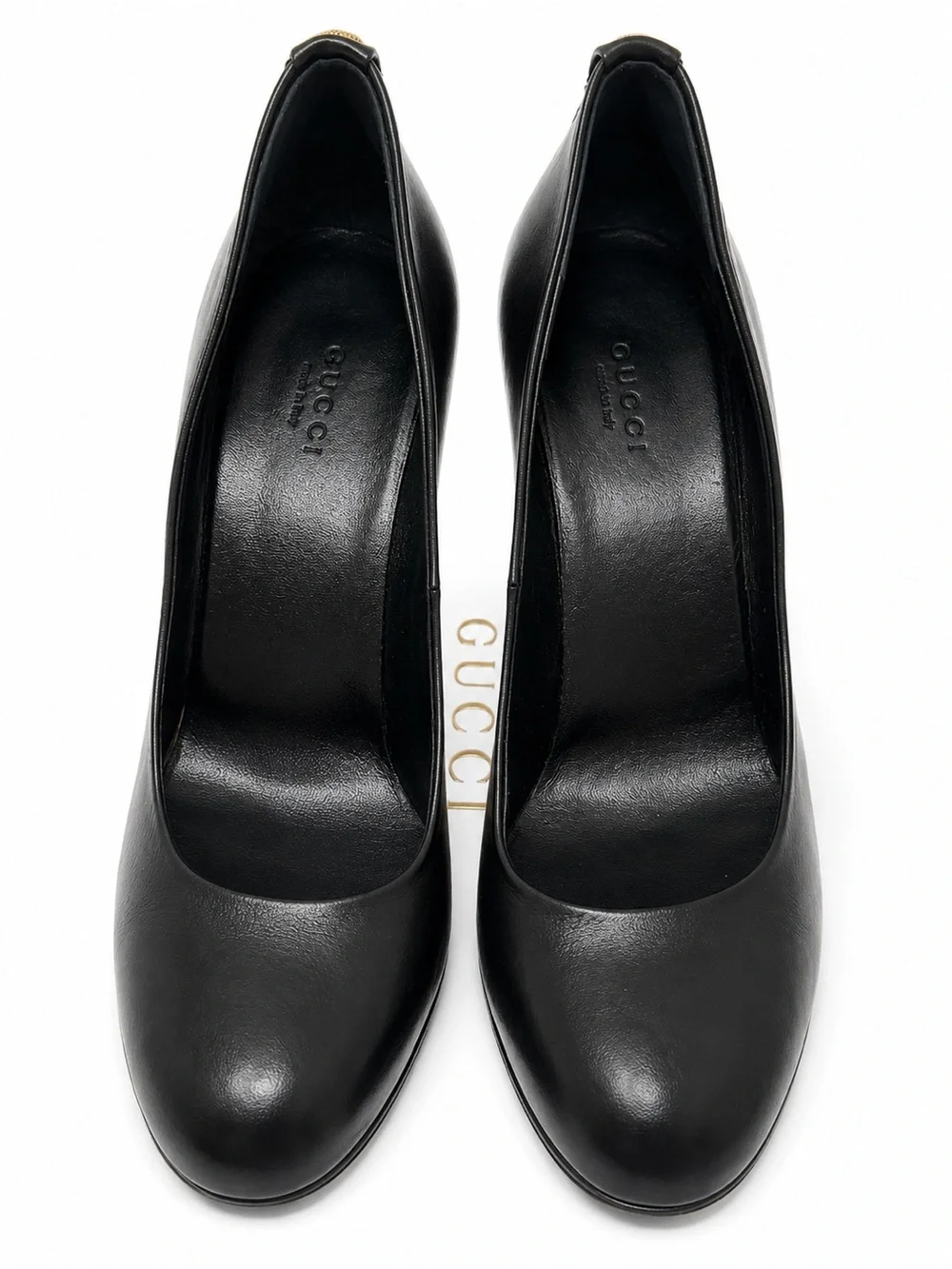 Authentic Gucci Black Leather Pumps with Gold GG logo